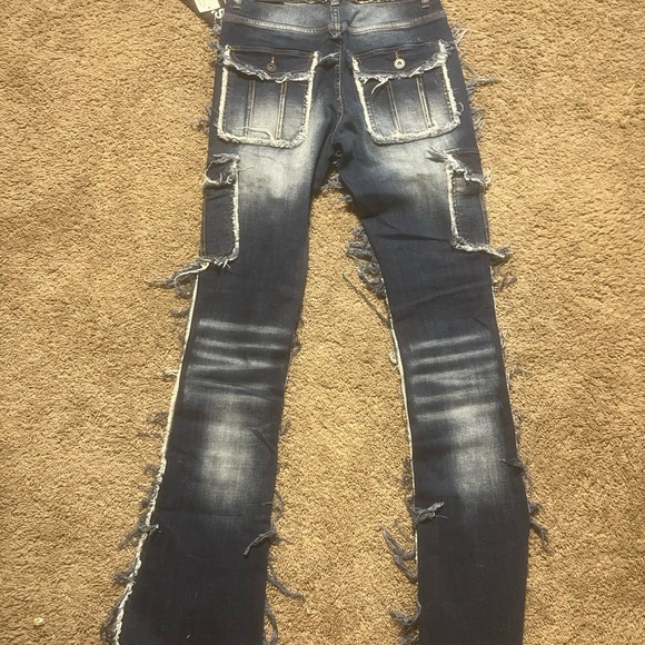 Men's Distressed Skinny Jeans in Dark Blue